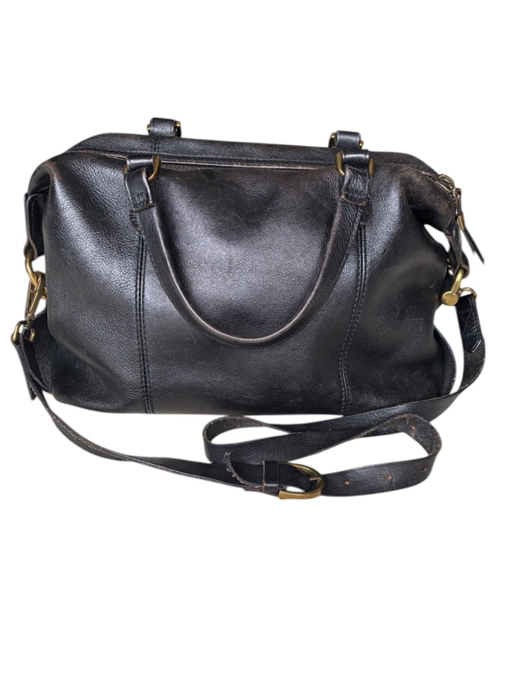 Madewell Women's Brown/Black Leather Satchel Bag with Crossbody Strap